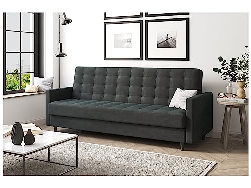 MEBLINI Sofa mit Schlaffunktion - Schlafcouch Ausziehbar - Schlafsofa mit Bettkasten - Sofabett - Couch mit Schlaffunktion - Klappsofa - Andres 1-218x87x93cm - Dunkelgrau Samt von MEBLINI