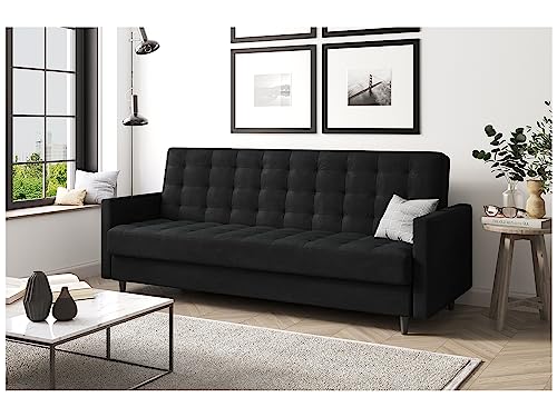 MEBLINI Sofa mit Schlaffunktion - Schlafcouch Ausziehbar - Schlafsofa mit Bettkasten - Sofabett - Couch mit Schlaffunktion - Klappsofa - Andres 1-218x87x93cm - Schwarz Samt von MEBLINI