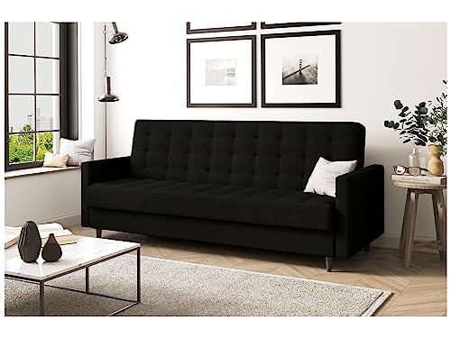 MEBLINI Sofa mit Schlaffunktion - Schlafcouch Ausziehbar - Schlafsofa mit Bettkasten - Sofabett - Couch mit Schlaffunktion - Klappsofa - Andres 1-218x87x93cm - Schwarz Webstoff von MEBLINI