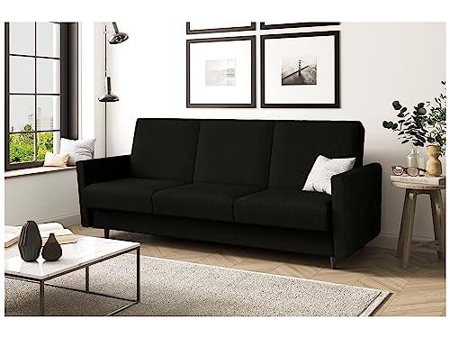 MEBLINI Sofa mit Schlaffunktion - Schlafcouch Ausziehbar - Schlafsofa mit Bettkasten - Sofabett - Couch mit Schlaffunktion - Klappsofa - Andres 2-221x87x93cm - Schwarz Webstoff von MEBLINI