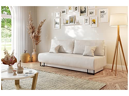 MEBLINI Sofa mit Schlaffunktion - Schlafcouch Ausziehbar - Schlafsofa mit Bettkasten - Sofabett - Couch mit Schlaffunktion - Klappsofa - Ariana - 202x97x94cm - Beige Samt von MEBLINI