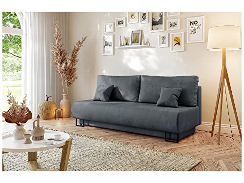 MEBLINI Sofa mit Schlaffunktion - Schlafcouch Ausziehbar - Schlafsofa mit Bettkasten - Sofabett - Couch mit Schlaffunktion - Klappsofa - Ariana - 202x97x94cm - Grau Samt von MEBLINI