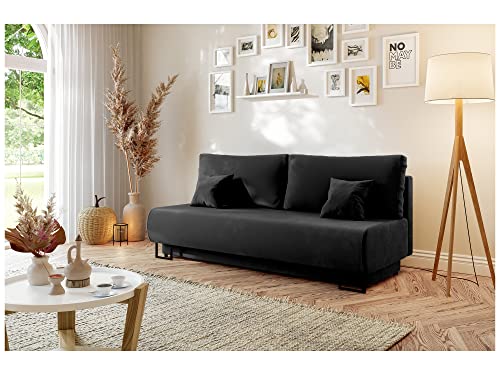 MEBLINI Sofa mit Schlaffunktion - Schlafcouch Ausziehbar - Schlafsofa mit Bettkasten - Sofabett - Couch mit Schlaffunktion - Klappsofa - Ariana - 202x97x94cm - Schwarz Samt von MEBLINI