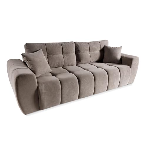 MEBLINI Sofa mit Schlaffunktion - Schlafcouch Ausziehbar - Schlafsofa mit Bettkasten - Sofabett - Couch mit Schlaffunktion - Klappsofa - FUTU - 263x105x93cm - Braun Samt von MEBLINI