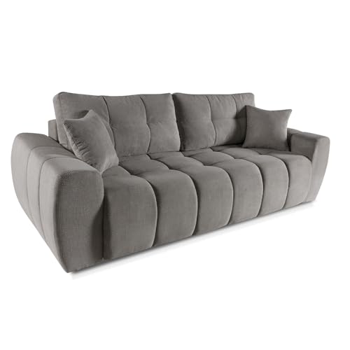MEBLINI Sofa mit Schlaffunktion - Schlafcouch Ausziehbar - Schlafsofa mit Bettkasten - Sofabett - Couch mit Schlaffunktion - Klappsofa - FUTU - 263x105x93cm - Grau Samt von MEBLINI