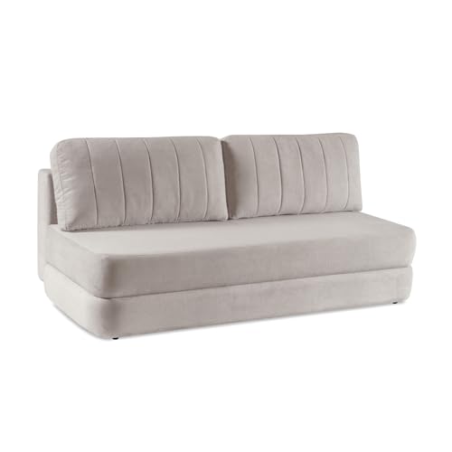 MEBLINI Sofa mit Schlaffunktion - Schlafcouch Ausziehbar - Schlafsofa mit Bettkasten - Sofabett - Couch mit Schlaffunktion - Klappsofa - ORBIS - 211x103x93cm - Beige Samt von MEBLINI