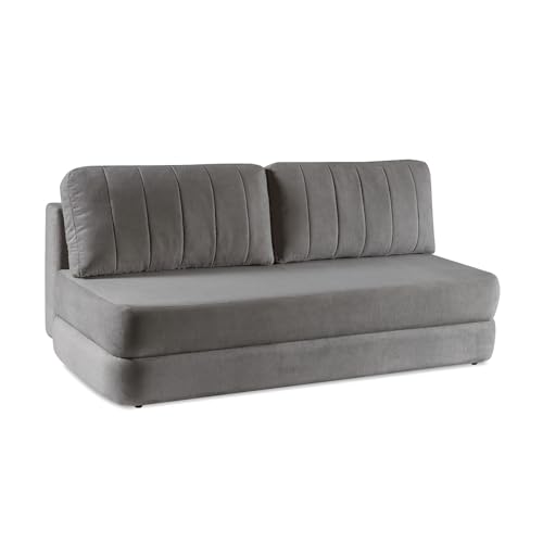 MEBLINI Sofa mit Schlaffunktion - Schlafcouch Ausziehbar - Schlafsofa mit Bettkasten - Sofabett - Couch mit Schlaffunktion - Klappsofa - ORBIS - 211x103x93cm - Grau Plüsch von MEBLINI