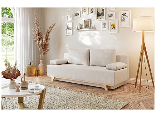 MEBLINI Sofa mit Schlaffunktion - Schlafcouch Ausziehbar - Schlafsofa mit Bettkasten - Sofabett - Couch mit Schlaffunktion - Klappsofa - Zendaya - 200x89x95cm - Beige Samt von MEBLINI