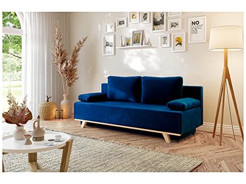 MEBLINI Sofa mit Schlaffunktion - Schlafcouch Ausziehbar - Schlafsofa mit Bettkasten - Sofabett - Couch mit Schlaffunktion - Klappsofa - Zendaya - 200x89x95cm - Blau Samt von MEBLINI