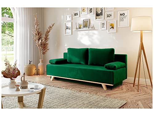 MEBLINI Sofa mit Schlaffunktion - Schlafcouch Ausziehbar - Schlafsofa mit Bettkasten - Sofabett - Couch mit Schlaffunktion - Klappsofa - Zendaya - 200x89x95cm - Grün Samt von MEBLINI