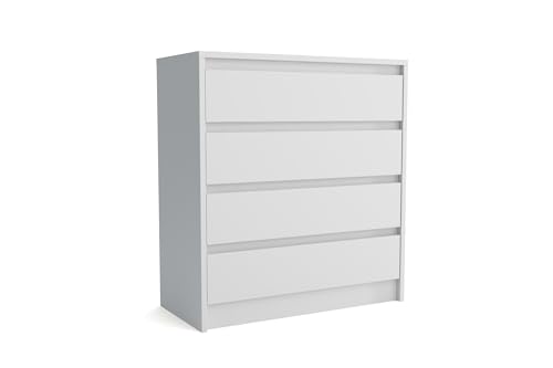 MEBLOHAND Kommode in Weiß - Schubladenschrank Sideboard für Schlafzimmer - Schrank, Badschrank, Kommode Schlafzimmer - Komodenschrank - Aufbewahrungsschrank - Badezimmerschränke (Weiß - Aston 4S) von MEBLOHAND