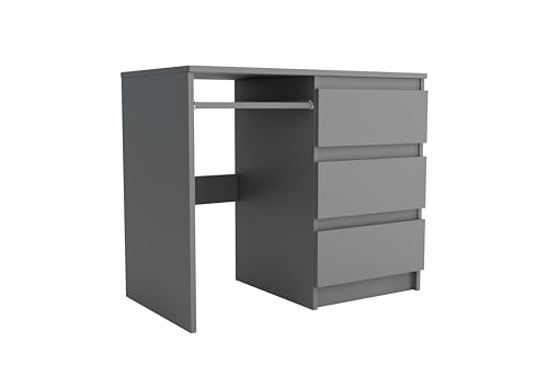 MEBLOHAND Schreibtisch Bürotisch mit 3 Schubladen Grau – Computertisch Eichenholz Sonoma 130x50x76 cm, Eckschreibtisch, Arbeitstisch Funktional und Ergonomisch mit Tastaturauszug & Stauraumlösung von MEBLOHAND