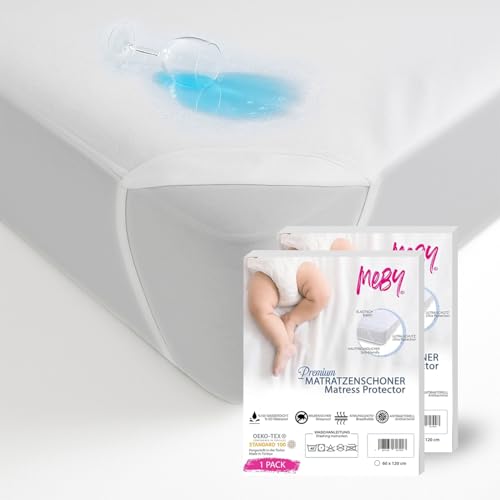 MEBY 60x120 cm wasserdichter Matratzenschoner für Baby. Atmungsaktive Matratzenauflage aus Baumwolle. Matratzenschutz, wasserdicht, nässeschutz. Elastisch, ohne Knistern. Inkontinenzauflage (2er Set) von MEBY