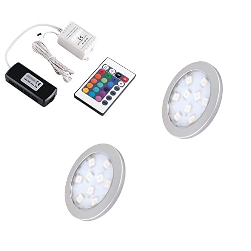 1-6x RGB-LED Aufbau Möbel-/Unterbauleuchte "ORBIT" + RGB-Controller + Trafo (2 Stück RGB ORBIT Leuchten + RGB-Controller + Trafo) von MEC Light