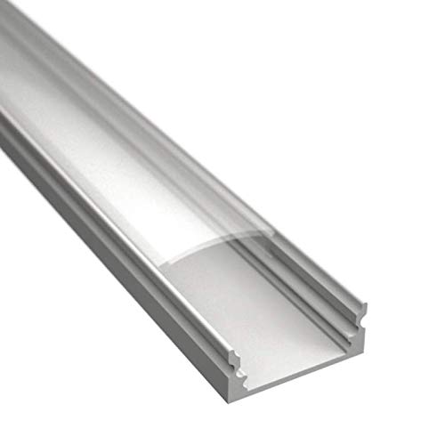 MEC Light ALU-Profil 2m AUFBAU-SL mit milchiger (opaler) Klick-Abdeckung inkl. Endkappen und Halterungen. Kühlkörper für LED Streifen, LED Bänder bis max. 13mm. Sehr Flach 7mm (2m Milchig/Matt) von MEC Light