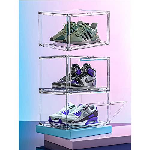 MECC Klare Schuhbox, stapelbarer Acrylschuhschrank, mit Magnettür,14.4x10.6x8inch/36x27x20cm (Clear Side Door 3 Pack) von MECC