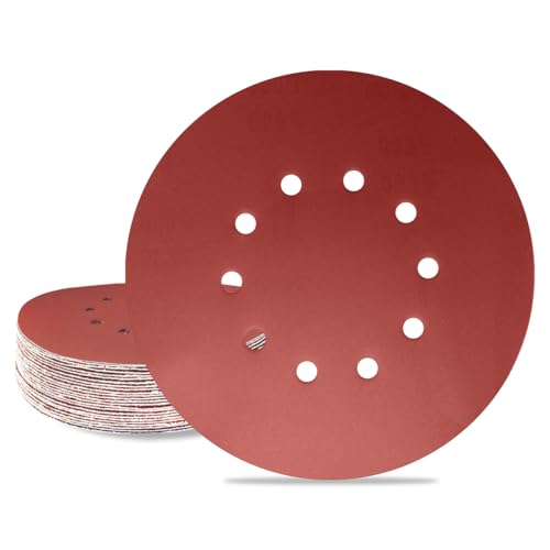 Meccion 225mm Schleifpapier Klett 25 Stück Schleifscheibe Körnung 10 Loch Rund Schleifpapier für Trockenbauschleifer Exzenterschleifer Schleifgiraffe (600 Körnung) von MECCION