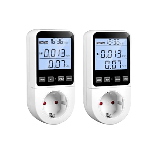 2 Stück Strommessgerät 8 Modi, Stromzähler für Steckdose Energiekostenmessgerät Stromverbrauchsmesser Wattmeter Kwh Zähler Energiezähler, Leistungsmesser mit Hintergrundbeleuchtung von MECHEER