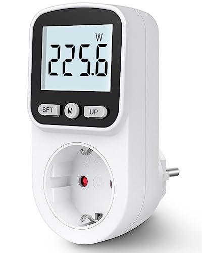 Stromzähler für Steckdose Stromverbrauchsmesser Steckdose 8 Modi, Strommessgerät Steckdose Energiekostenmessgerät Hintergrundbeleuchtung Großes LCD KWH Watt Energiemessgerät Leistungsmesser Steckdose von MECHEER
