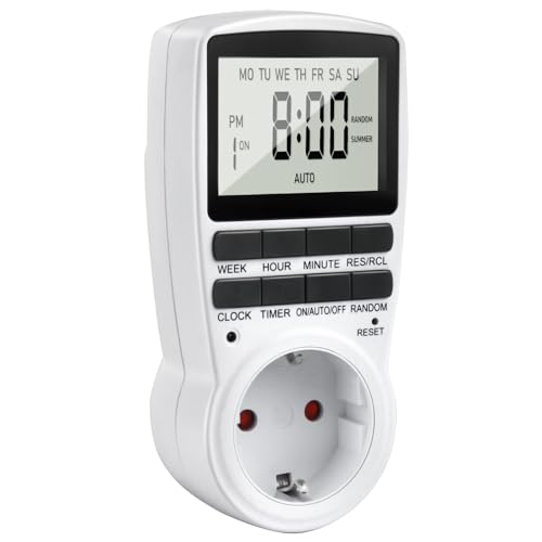 Zeitschaltuhr Steckdose, 24Std-Wochen Zeitschaltuhr Digital, LCD Stecker Timer Steckdose Schaltuhr mit 16 Timer-Programme, Countdown Zeitschalter Wochenzeitschaltuhr mit Einbruchschutz für Innen von MECHEER