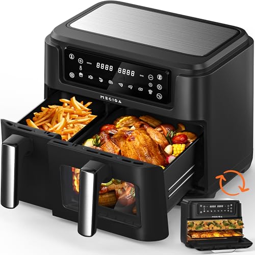 MECIGA Dual Zone Heißluftfritteuse, Doppelkammer Airfryer mit Sichtfenster, Transformierbar Heissluftfritteuse, 12L Groß Air Fryer, 2 Schubladen, Ölfrei Fritteuse, Spülmaschinenfest, 2400W, Schwarz MECIGA Dual Zone Heißluftfritteuse, Doppelkammer Airfryer mit Sichtfenster, Transformierbar Heissluftfritteuse, 12L Groß Air Fryer, 2 Schubladen, Ölfrei Fritteuse, Spülmaschinenfest, 2400W, Schwarz von MECIGA