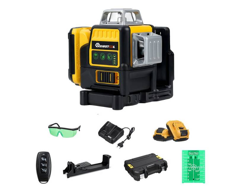 MECO Laserwasserwaage, (Kreuzlinienlaser 3D mit 12 Linien, 1 St), Selbstnivellierend – Hohe Präzision ±0,3 mm/m, Inkl. 2 Akkus von MECO