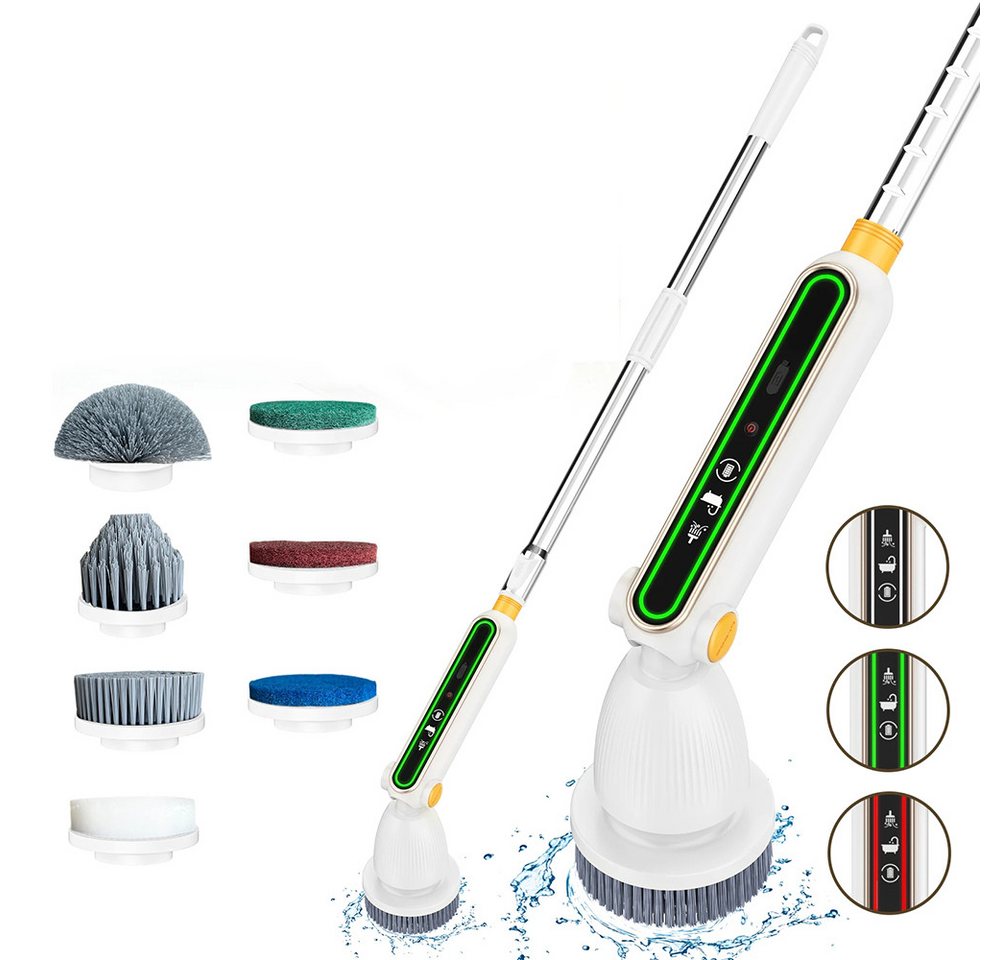 MECO Reinigungsbürsten-Set, (mit Akku & Verlängerungsstange – 2 Geschwindigkeiten, 3600mAh, vielseitig einsetzbar), 7-in-1 Elektrische Reinigungsbürste von MECO