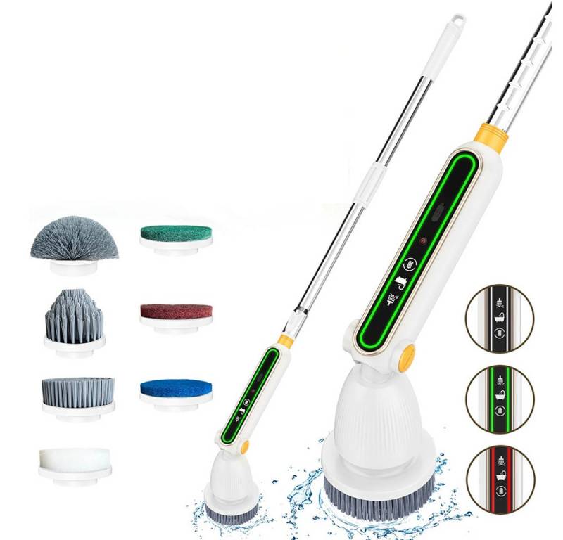 MECO Reinigungsbürsten-Set, (mit Akku & Verlängerungsstange – 2 Geschwindigkeiten, 3600mAh, vielseitig einsetzbar), 7-in-1 Elektrische Reinigungsbürste von MECO