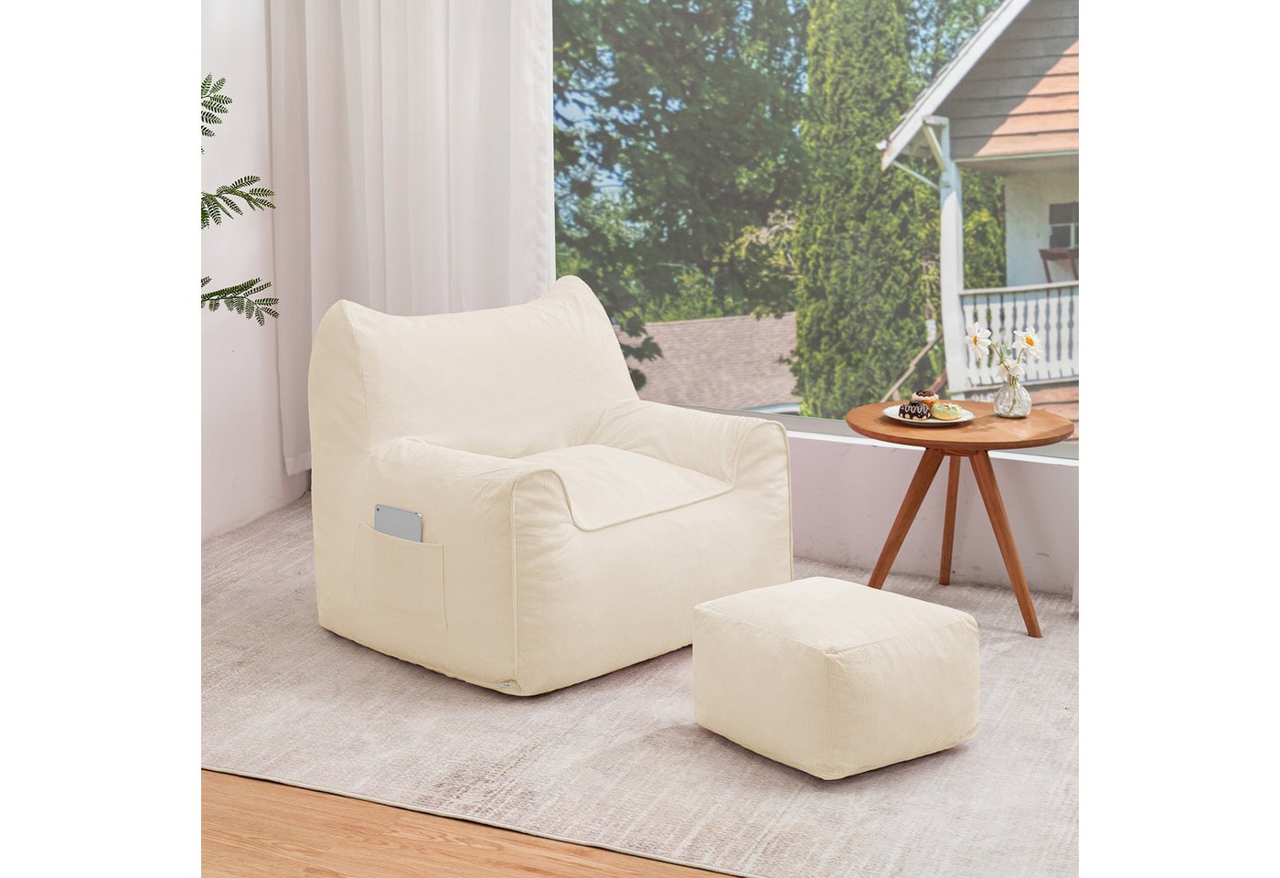 MECO Sitzsack (Komfortabler Sitzsack), Erwachsenen-Beanbag mit Katzenohren und Fußbank von MECO