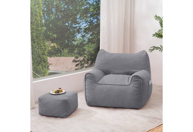 MECO Sitzsack (Komfortabler Sitzsack), Erwachsenen-Beanbag mit Katzenohren und Fußbank von MECO