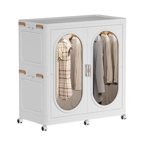 MECOLOR 104cm Mobiler Kleiderschrank -Stapelbare Box mit 6 Rollen/Hängern, Klappbar, Geeignet für Schlafzimmer (PL104-LC) von MECOLOR