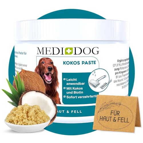 MEDIDOG Kokos Paste – 500 g – Ergänzungsfuttermittel für Hunde – Vitamin-Komplex gegen juckende Haut und für glänzendes & gepflegtes Fell von MEDIDOG