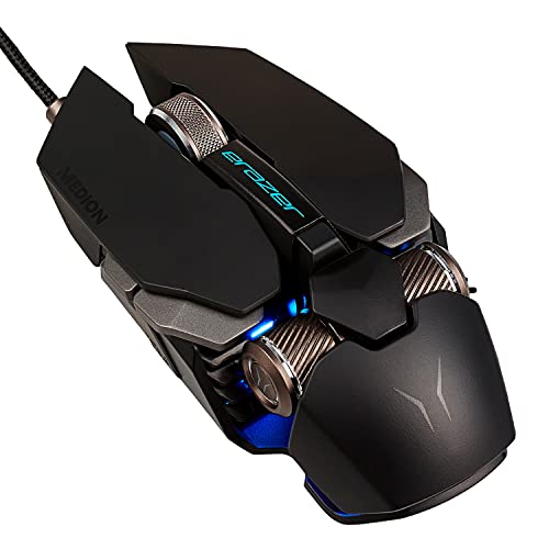 MEDION ERAZER X81666 USB Gaming Mouse Maus (12000DPI, PixArt PMW 3360, 6 Tasten OMRON Switches, DPI Scrollwheel, Farbanzeige, RGB Beleuchtung, Metall Mausgleiter, Sniper Key, MD88666) von MEDION