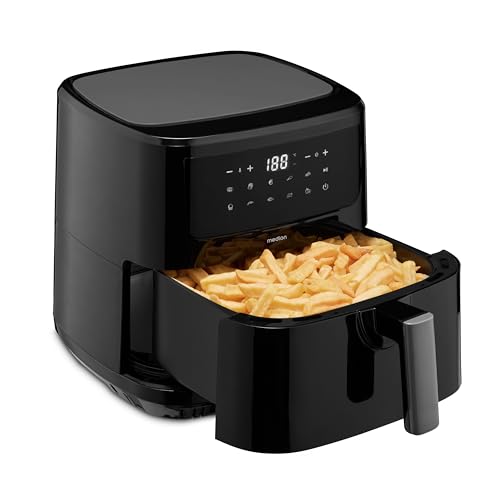 MEDION P10 XL Heißluftfritteuse (6,8 Liter XXL, Airfryer, 2.150 Watt, zwei Heizelemente aus Edelstahl, Schüttel Alarm, 9 Automatikprogramme, Touch Bedienfeld, LED Anzeige) von MEDION