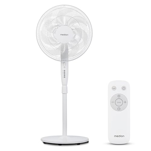MEDION P21 SF Standventilator mit Fernbedienung (Ventilator leise, 3 Modi Schlafmodus Natur Oszilieren, 3 Geschwindigkeiten, verstellbare Höhe bis zu 130cm groß, Oszillation, Timerfunktion, MD12069) von MEDION