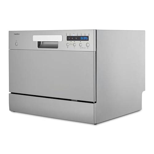 MEDION Tischgeschirrspüler DWT60 (6 Gedecke Fassungsvermögen, 7 Programme, ECO Programm, ca. 6,5 Liter Verbrauch, AquaStop, LED Display, Kindersicherung, MD37496) silber von MEDION