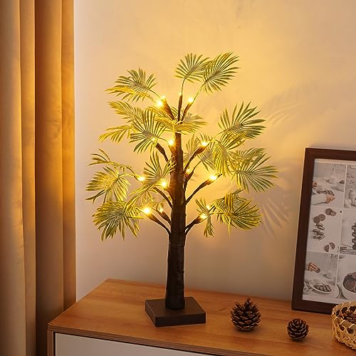 MEDOYOH 16LEDS Palmen Baum Licht, 55cm/21,65 Zoll Höhe Warmweiß Palmenblätter Künstlich Baum Licht, AA-Batterie Inklusive/USB Betriebene für Weihnachten Party Hochzeit Hawaii Deko von MEDOYOH