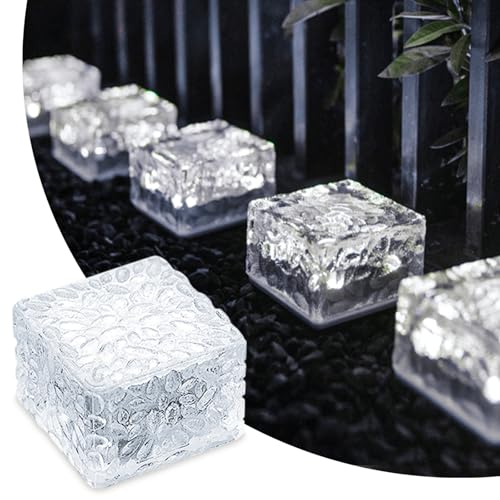 MEDOYOH 1er-Set Kaltweiß Licht Solar Glas Pflastersteine Außenleuchte, 7x7x5cm On/Off Lichtsensor Wegbeleuchtung Wasserdicht Bodenstrahler Solar für Patio Garten Hof Weg Terrasse von MEDOYOH