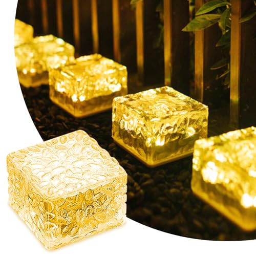 MEDOYOH 1er-Set Warmweiß Licht Solar Glas Pflastersteine Außenleuchte, 7x7x5cm On/Off Lichtsensor Wegbeleuchtung Wasserdicht Bodenstrahler Solar für Patio Garten Hof Weg Terrasse von MEDOYOH