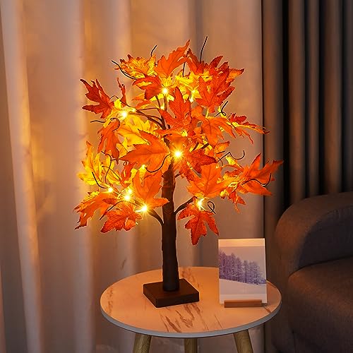 MEDOYOH 24LEDS Ahornblatt Baum Licht, 60cm/23,62 Zoll Höhe Warmweiß Ahornblatt Tisch Licht, AA Batterie im Lieferumfang Enthalten/USB Betriebene Baumlampe von MEDOYOH