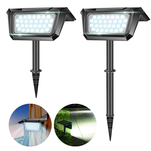 MEDOYOH 2PCS 30LEDS Kaltweiß Licht Solarstrahler für Außen, 2200mAh Strahler Solar Wegeleuchten mit 2 Lichtmodi IP65 Wasserdicht für Garten Weg Hof Garage von MEDOYOH
