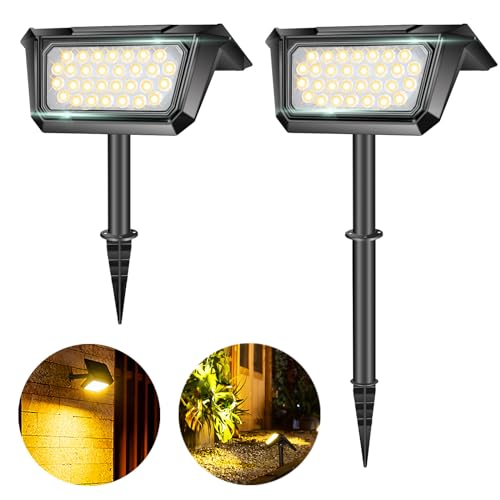 MEDOYOH 2PCS Solarstrahler für Außen Garten, Warmweiß Licht von 30 LEDs Solar Landschaftsstrahler mit 2 Lichtmodi IP65 Wasserdicht für Teichweg Wand Veranda Garage von MEDOYOH