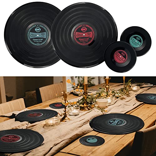 MEDOYOH 2er-Set Vinyl Schallplatte Tischsets und Untersetzer, Runde Vinyl Tischsets Tischmatten Untersetzer Set Waschbar Hitzebeständig Anti-Rutsch für Küche Restaurant Home von MEDOYOH