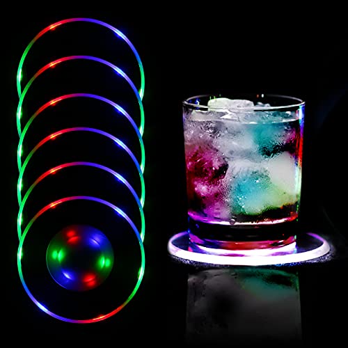 MEDOYOH 6er-Set Bunt LED Untersetzer Leuchtende für Getränke, ON/Off Taste Getränke Untersetzer Set, Wasserdicht Untersetzer Acryl Rund ür Gläser Flaschen Partys Hochzeiten Bar Weihnachten Pub von MEDOYOH