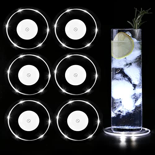 MEDOYOH 6er-Set Kühle Weiß LED Untersetzer Leuchtende für Getränke, ON/Off Taste Getränke Untersetzer Set, Wasserdicht Untersetzer Acryl Rund ür Gläser Flaschen Partys Hochzeiten Bar Weihnachten Pub von MEDOYOH