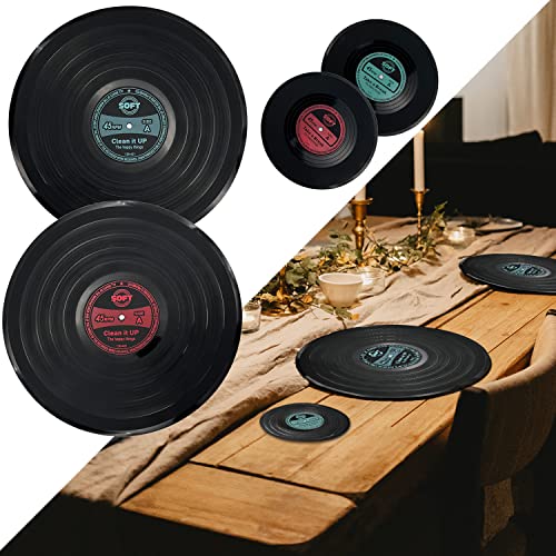 MEDOYOH Set mit 2 Schallplatten-Tischsets und Untersetzern, runde Vinyl-Tischsets, Tischsets, runde Untersetzer, waschbar, hitzebeständig, rutschfest, lebensmittelecht, Restaurant, Heimdekoration von MEDOYOH