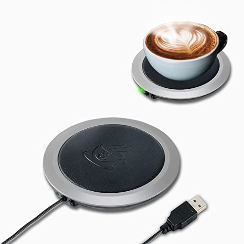 MEDOYOH USB Becher Warmer, PU Oberfläche Kaffee Wärmer Teewärmer Untersetzer mit Thermostat, Auto Shut Off Überhitzungsschutz Elektrischer USB Getränkewärmer für Home Office Desktop von MEDOYOH