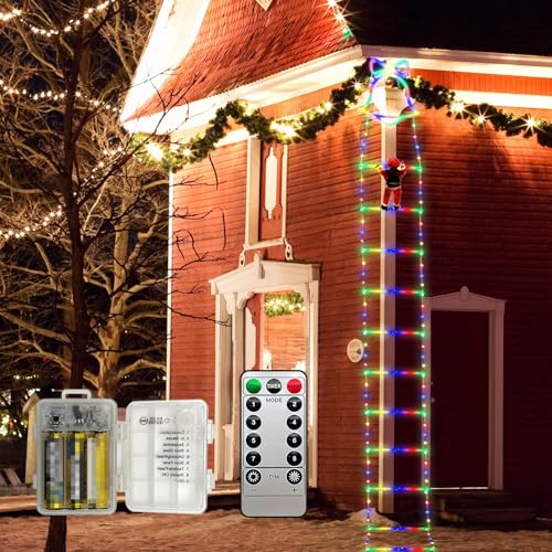 MEDOYOH Weihnachtsdekoration Licht, 3,3M/130IN Mehrfarbige LED Weihnachtsmann Der Klettert mit Licht Batterien Enthalten für Weihnachtsdeko Indoor Outdoor Balkon Dekor, 12 Leiter 218 Lampenperlen von MEDOYOH