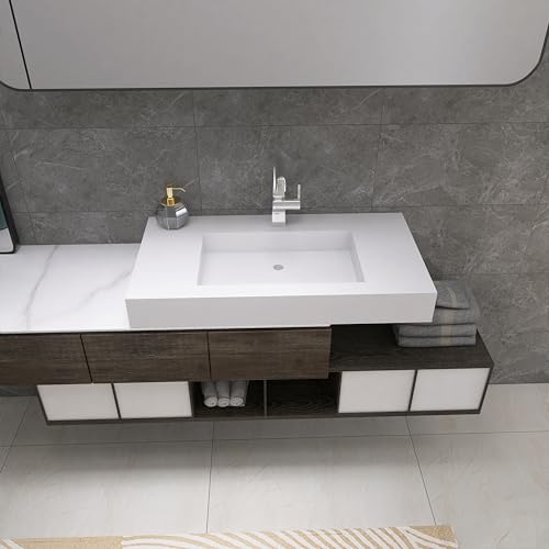 MEDUNJESS Waschbecken zur Wandmontage Bad, Aufsatzwaschbecken Gäste WC Badezimmer, Freistehende Waschtisch Weiß (90 x 48 x 11 cm) von MEDUNJESS