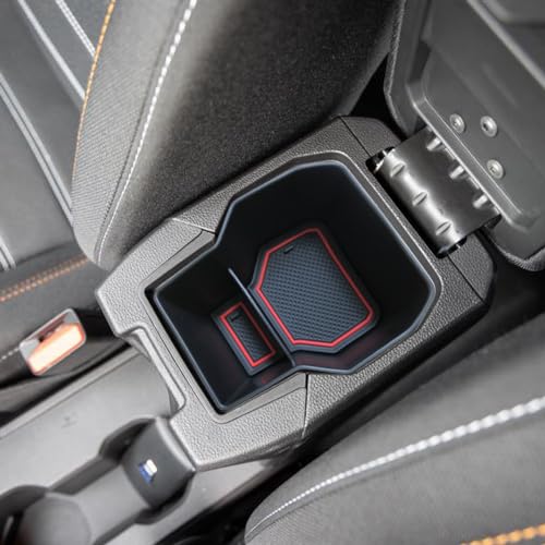 MEDZUK 3 Farben Armlehnen Kompatibel mit Dacia Sandero 3 | Sandero Stepway 3 2020-2024 2025 Mittelkonsole Aufbewahrungsbox, Handschuhfach Organizer Tray Zubehör mit Rutschfester Matte(Rot) von MEDZUK